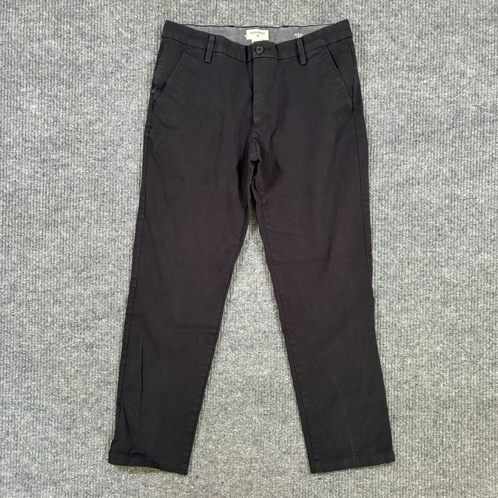 Dockers Mens Slim Tapered Pants Size 34x32 Black Flat Front Casual Low Rise